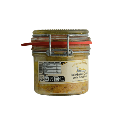 Etiquette descriptive des ingrédients du bocal de foie gras de canard entier du sud ouest